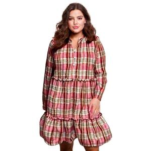 Re-Imagined by J Crew Pink Plaid Dress Womens Size 14